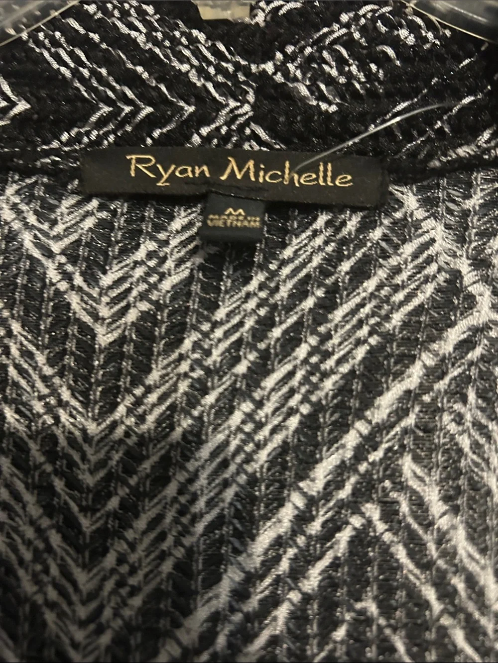 Ryan Michael Black & White Geometric Open-Front Women's Cardigan